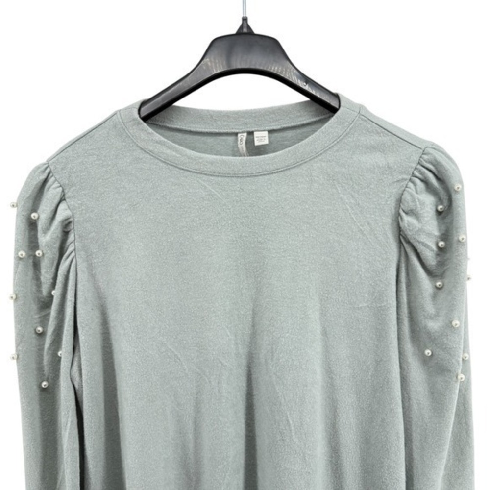 Cato Green Womens 18/20W Pre-Owned Pearl Embellished Puff Sleeve Knit Top Plus